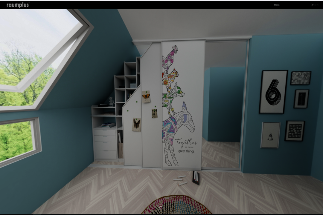 Sloping ceiling wardrobe in VR